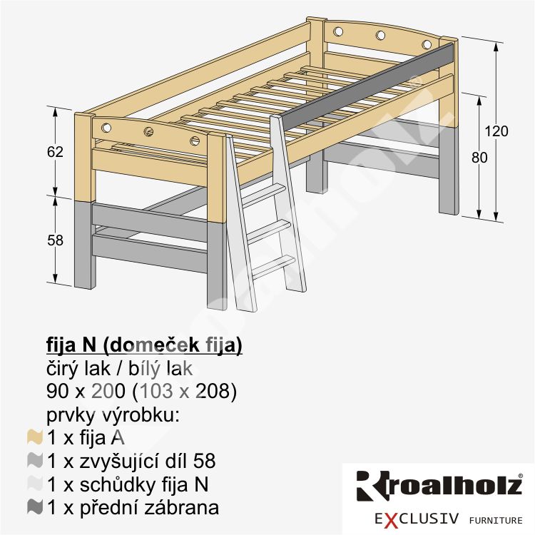 dětská zvýšená postel FIJA N s domečkem