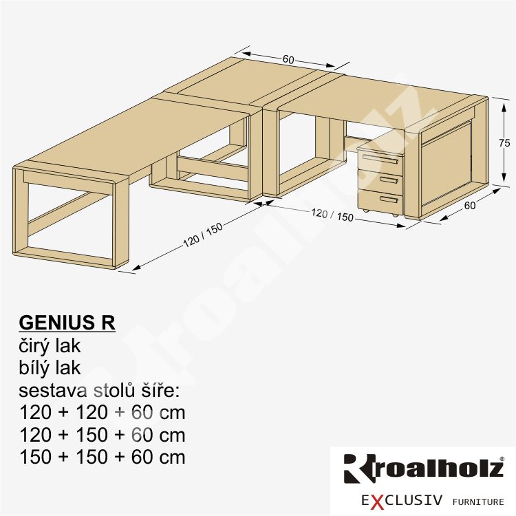 rohový psací stůl z masivu GENIUS R