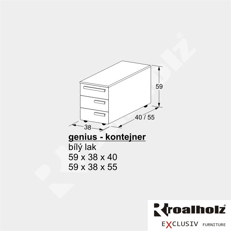 bílý GENIUS KONTEJNER z masivu pod bílý psací stůl