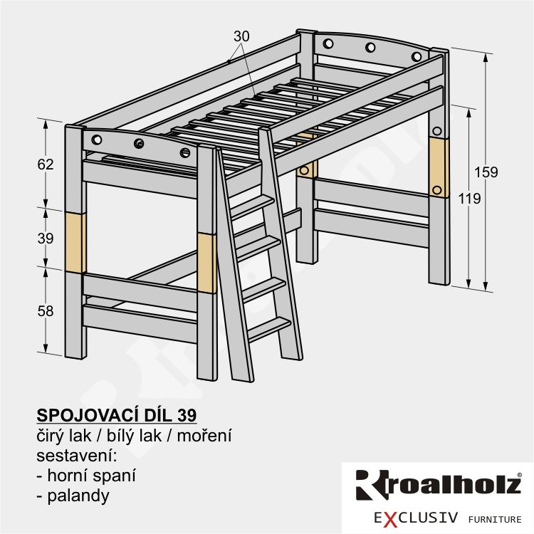SPOJOVACÍ DÍL 39 sestava - horní spaní, palanda masiv