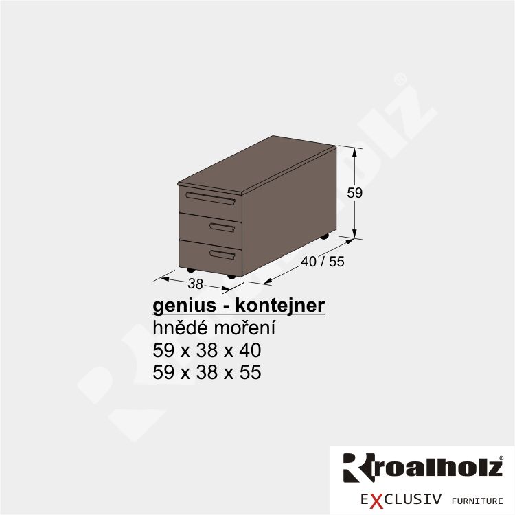 mořený GENIUS KONTEJNER z masivu pod psací stůl