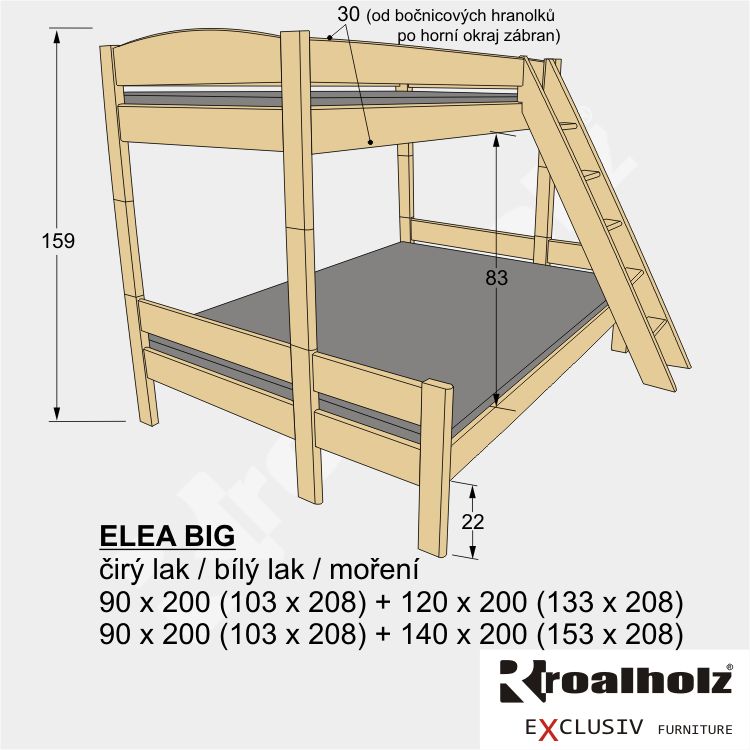 dvoupatrová postel z masivu ELEA BIG, rozšířené lůžko