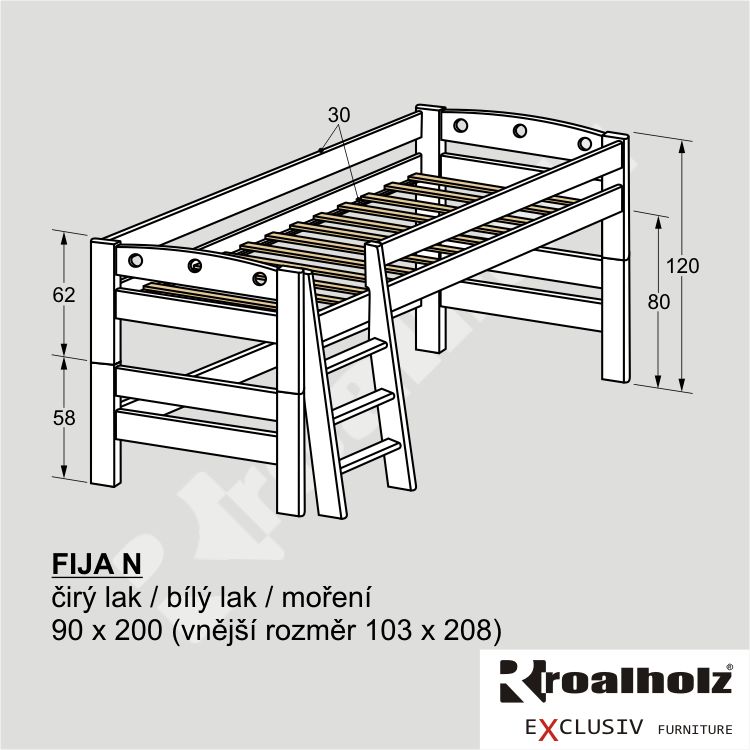 bílé zvýšené jednolůžko z masivu pro děti FIJA N bílá