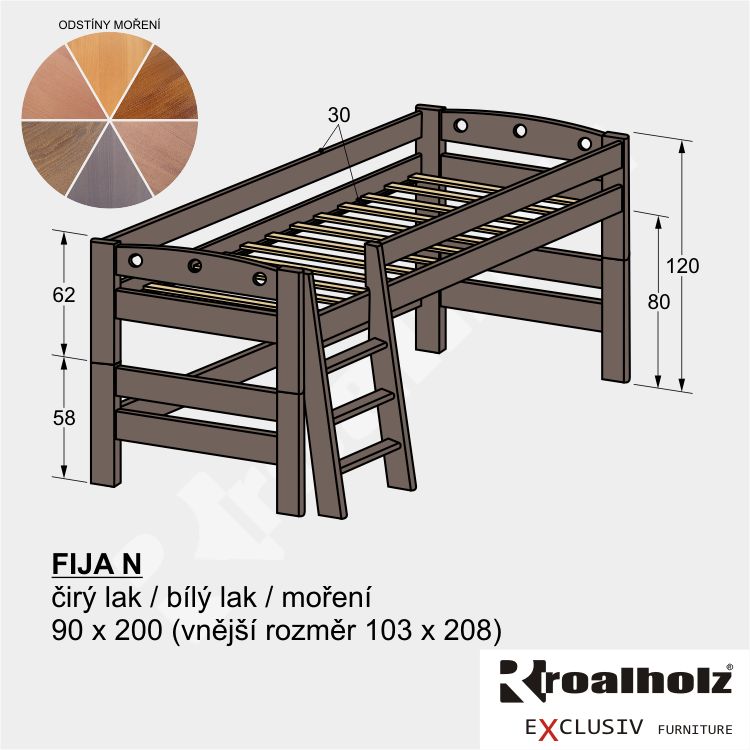 barevná dětská zvýšená postel z masivu FIJA N