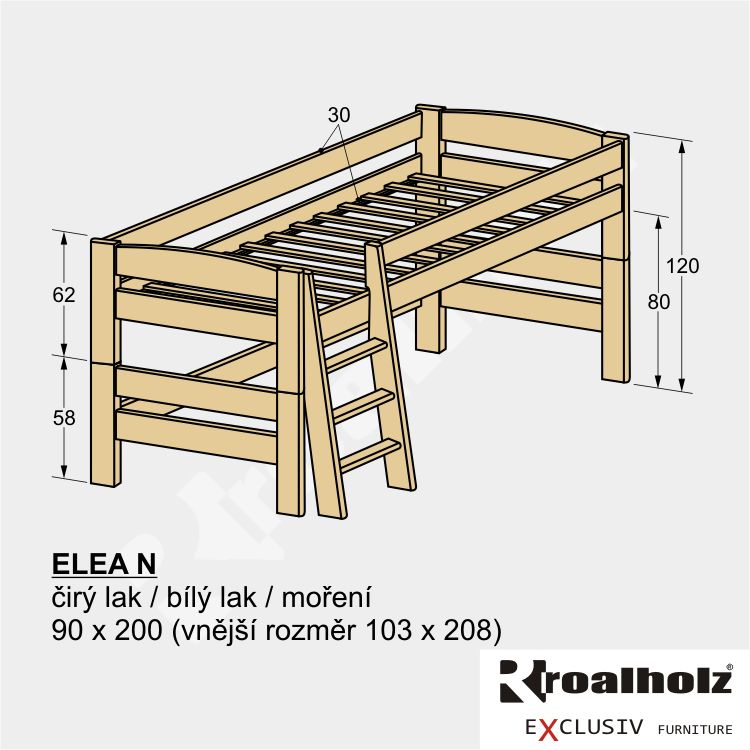 dětská nízká patrová postel z masivu ELEA N rozkládací