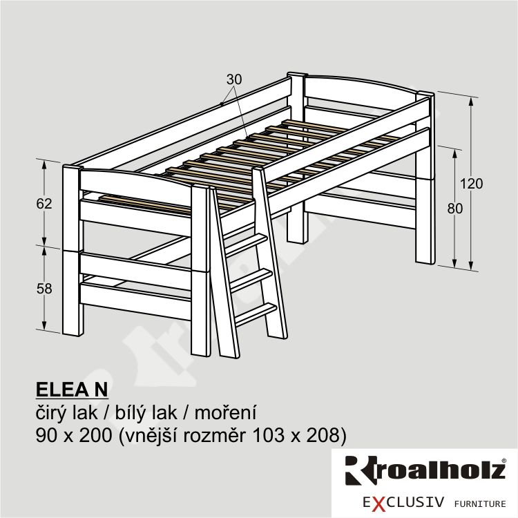 bílá dětská rozkládací nízká palanda z masivu ELEA N