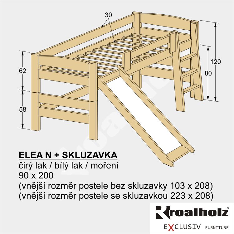 dětská zvýšená postel masiv ELEA N se skluzavkou masiv