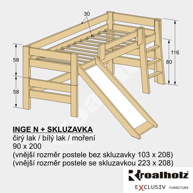 dětská zvýšená postel masiv se skluzavkou masiv INGE N