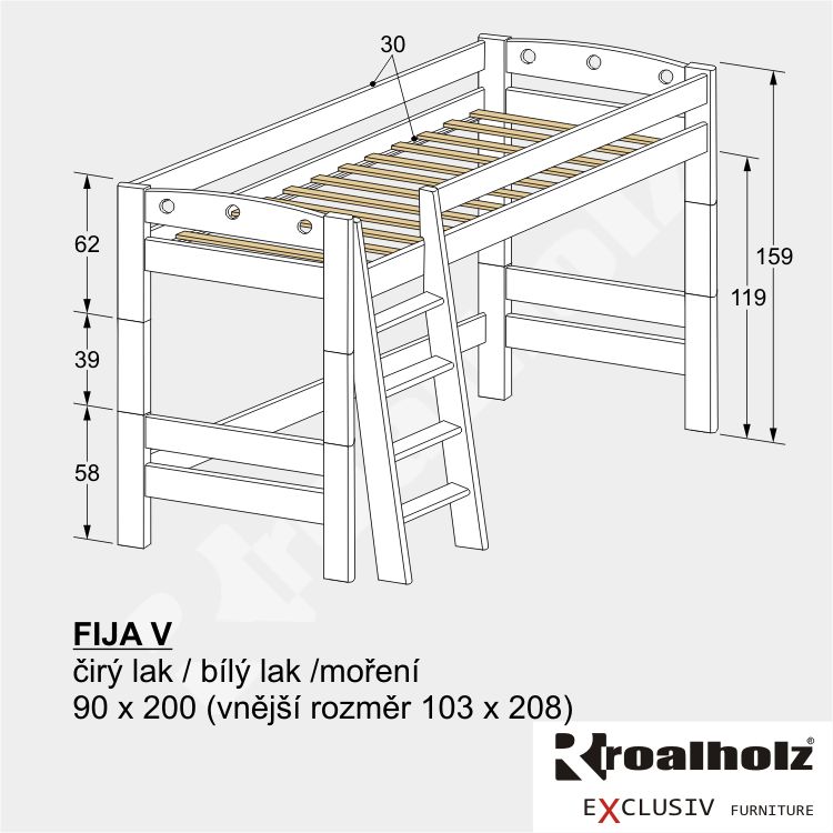 bílé horní spaní, bílá dětská vysoká palanda masiv FIJA V 