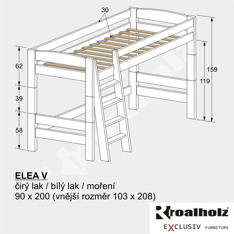 bílá palanda do dětského pokoje, horní spaní ELEA V