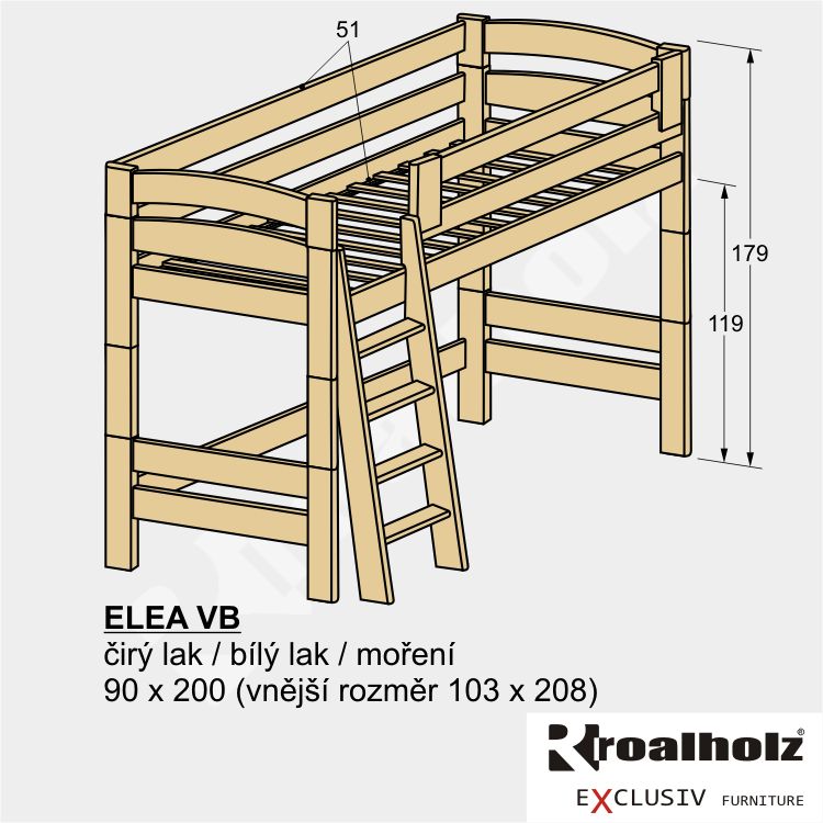 bezpečná palanda z masivu, horní spaní masiv ELEA VB
