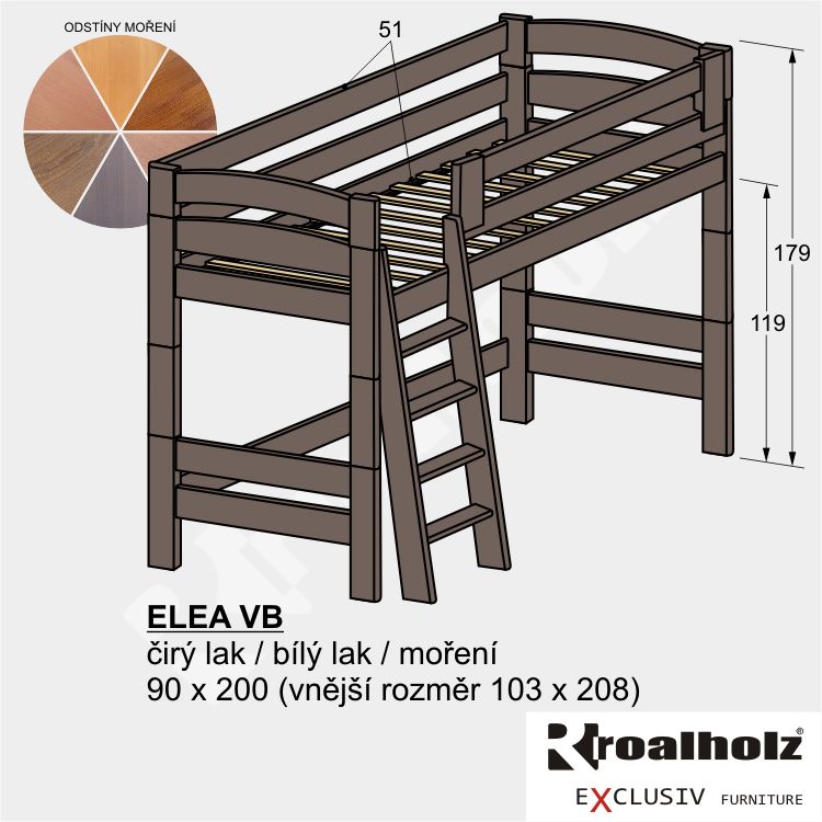 barevné bezpečné horní spaní masiv ELEA VB moření