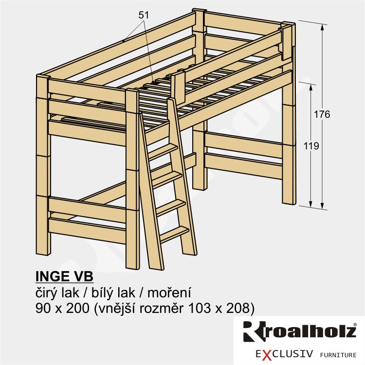 bezpečná palanda z masivu, horní spaní masiv INGE VB