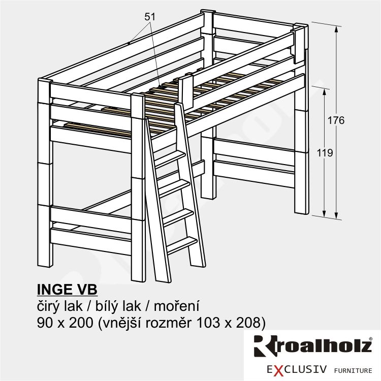 bílé bezpečné horní spaní masiv, bílá palanda INGE VB