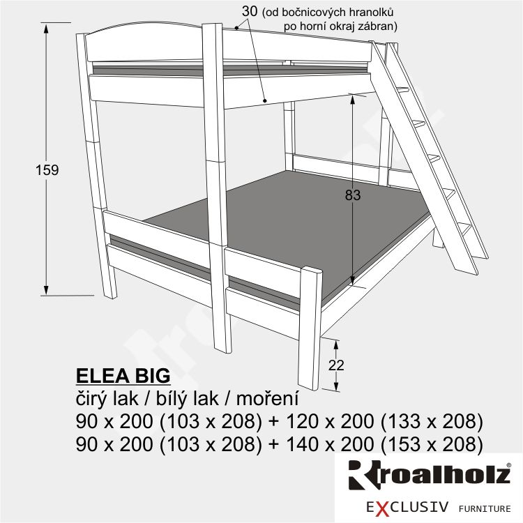 bílá patrová postel ELEA BIG s rozšířeným spodním lůžkem