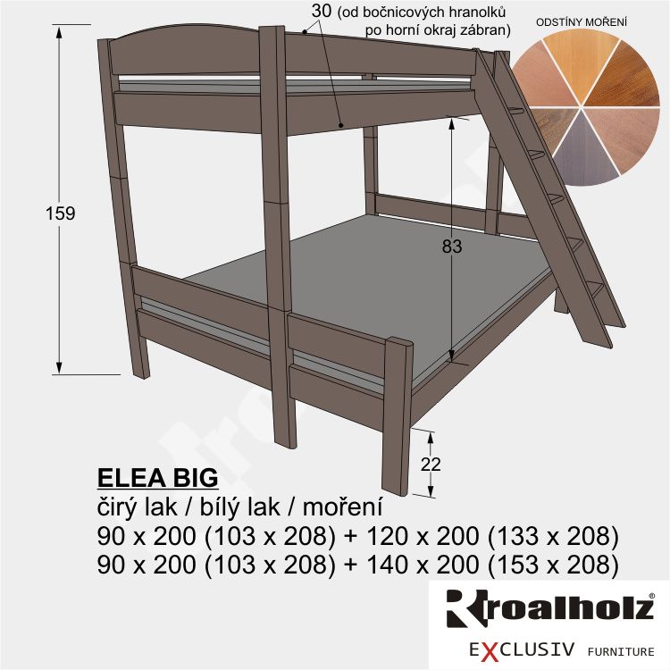 mořená rozšířená palanda z masivu ELEA BIG 