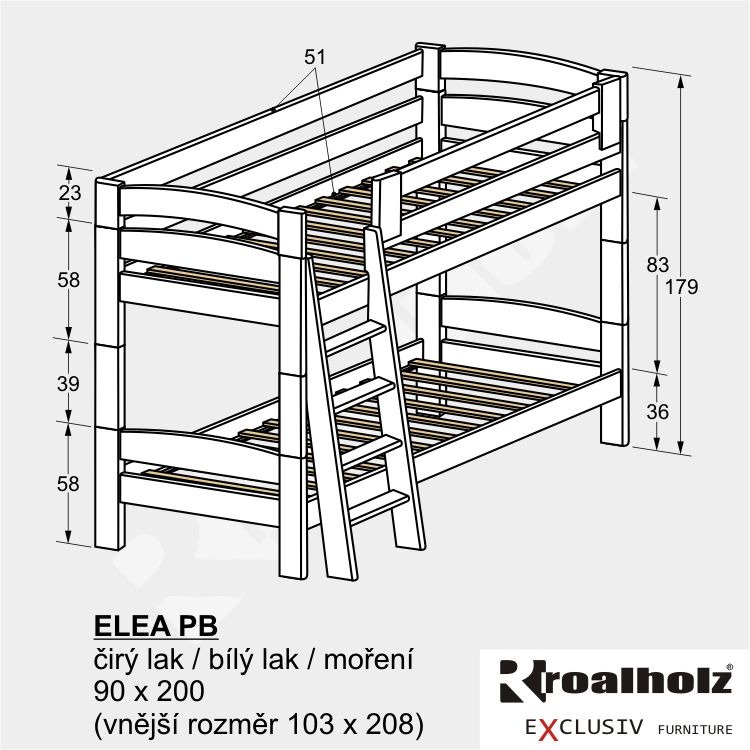 bílá patrová postel z masivu ELEA PB palanda pro děti