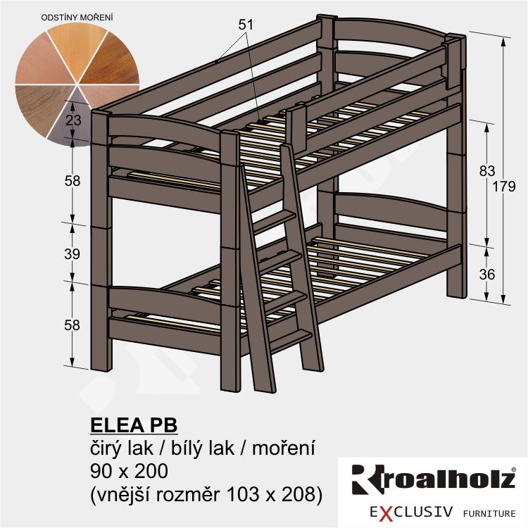 mořená rozkládací palanda z masivu ELEA PB bezpečná