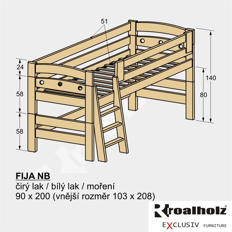 dětské bezpečné zvýšené jednolůžko masiv FIJA NB