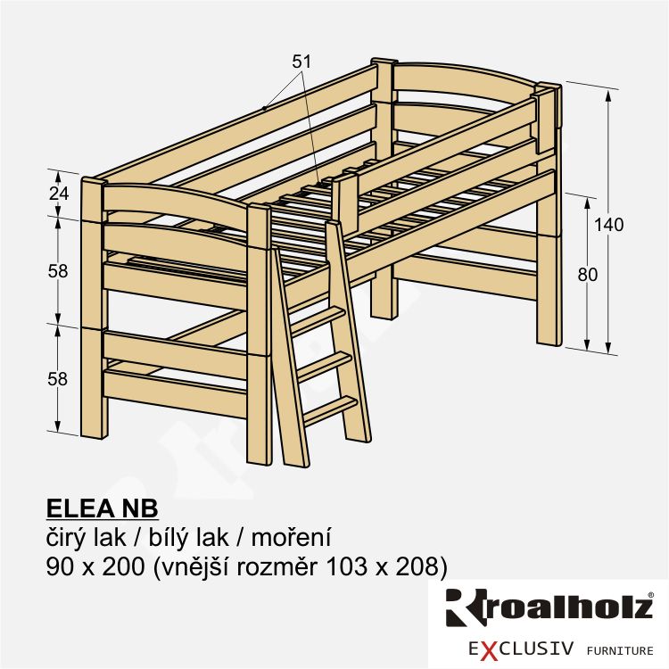 bezpečná zvýšená postel z masivu pro děti ELEA NB