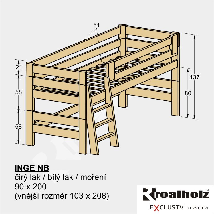 dětská bezpečná zvýšená postel z masivu INGE NB