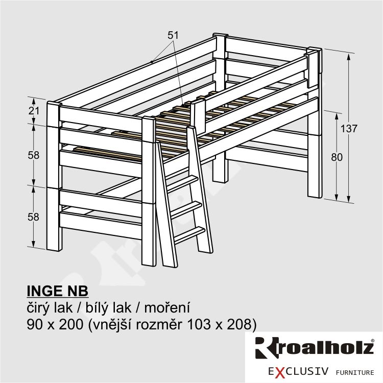 bílá bezpečná nízká palanda z masivu INGE NB pro děti