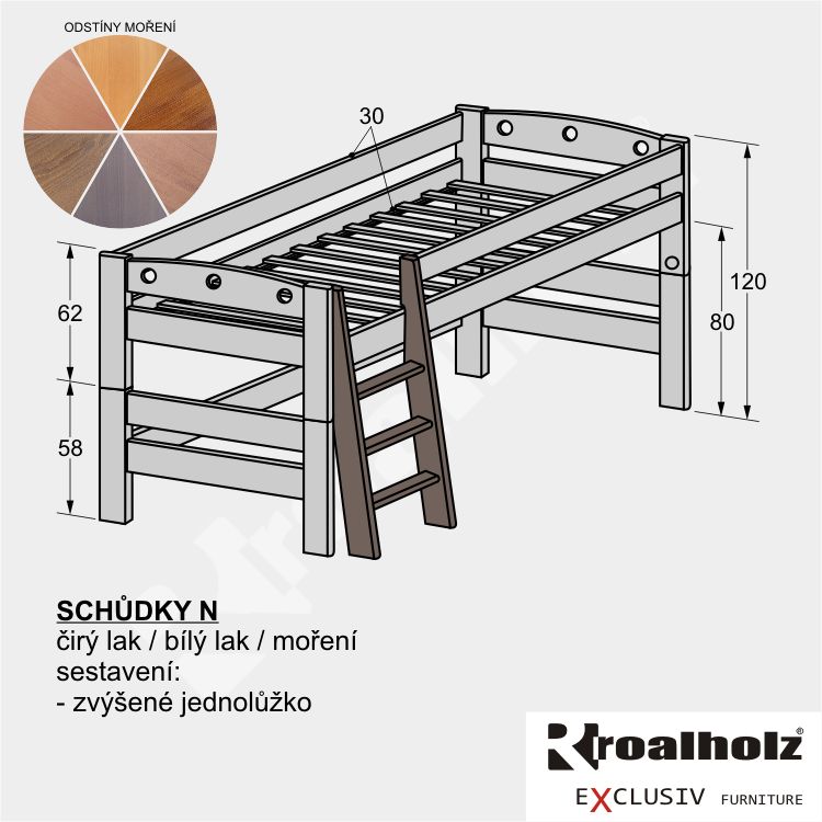 mořené nízké SCHŮDKY N pro sestavu zvýšeného jednolůžka