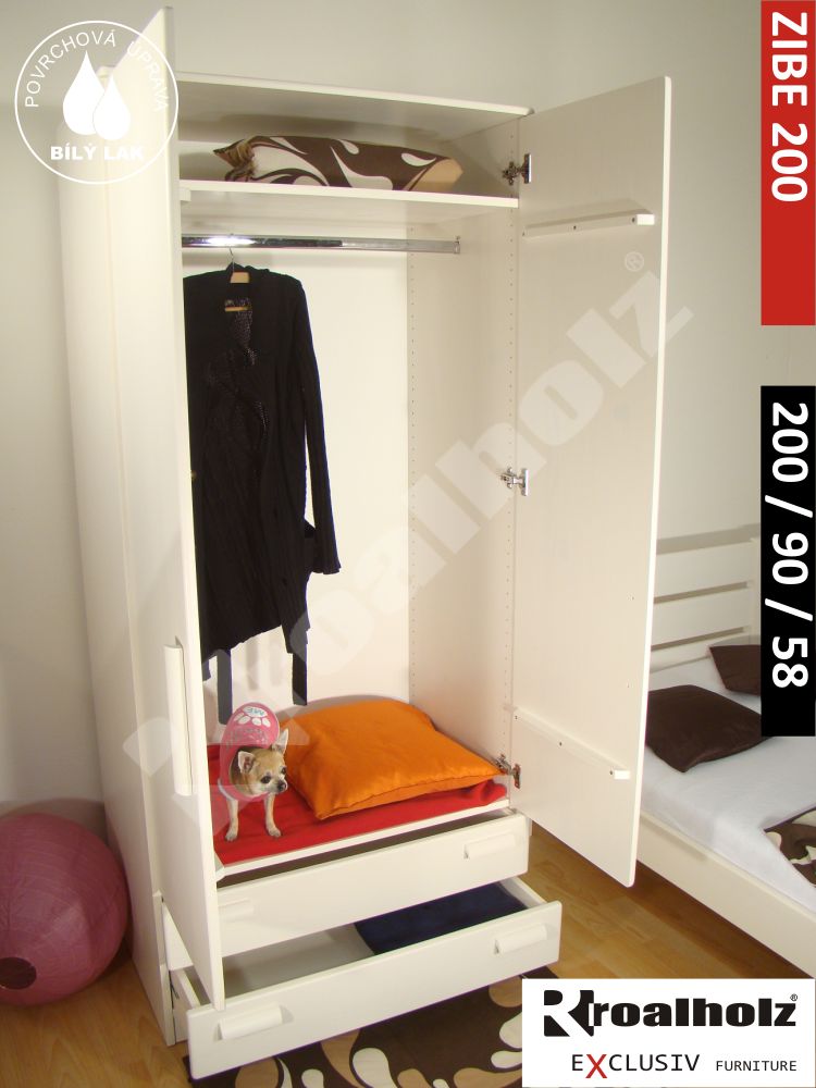 bílá šatní skříň z masivu ZIBE 200x90x58