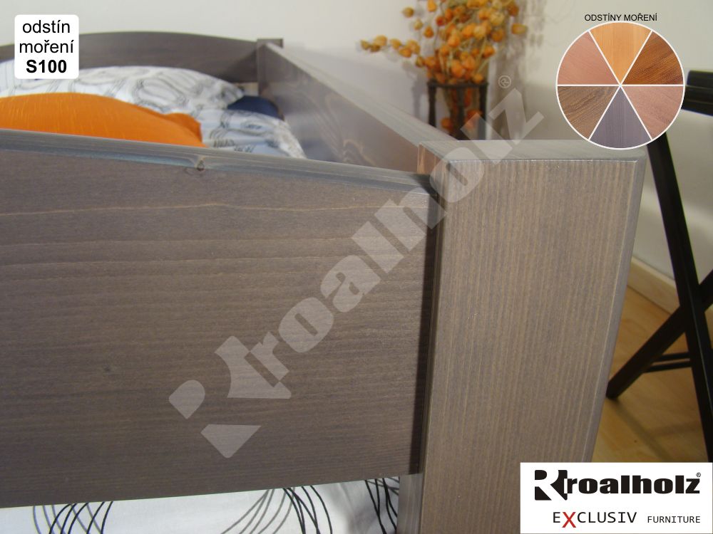 barevná zvýšená postel z masivu ELEA N + skluzavka