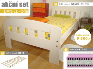 akční set DANIEL BÍLÝ bílá postel + rošt + matrace