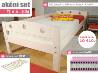 akční set FIJA A BÍLÁ bílá postel + rošt + matrace