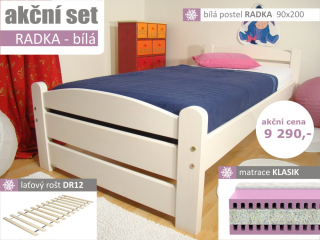 akční set RADKA BÍLÁ jednolůžko + rošt + matrace