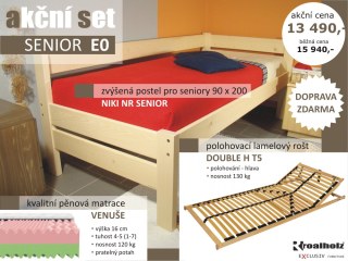 akční set SENIOR E0 - zvýšená postel se zábranou + rošt + matrace