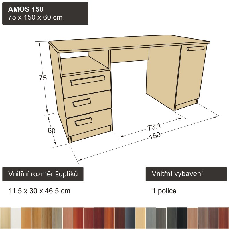 dřevěný psací stůl z masivu oboustranný AMOS 150