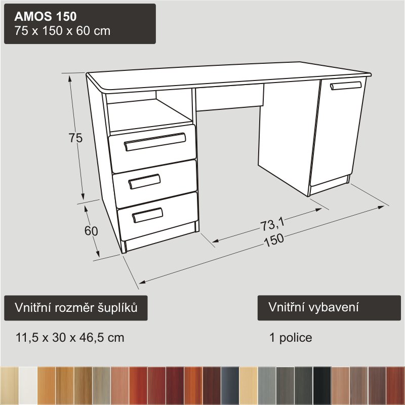 bílý psací stůl z masivu oboustranný AMOS 150 bílý