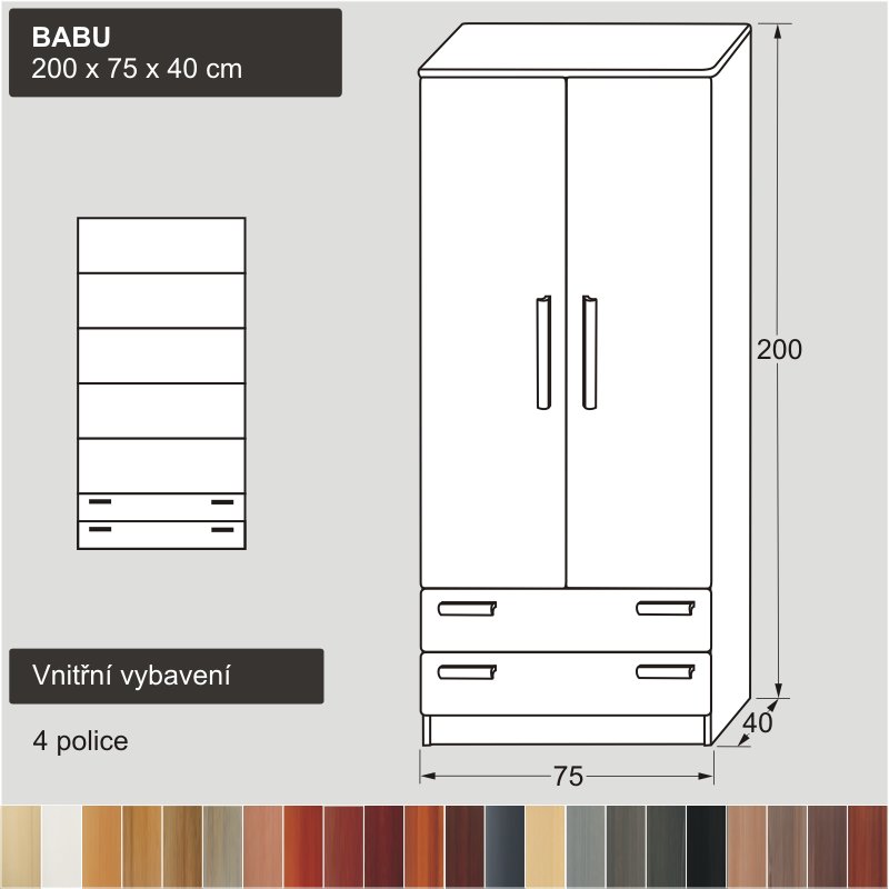 bílá policová skříň z masivu BABU 200x75x40