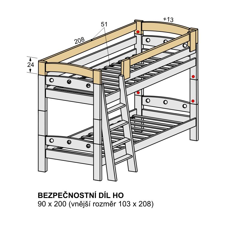 BEZPEČNOSTNÍ DÍL HO k zabezpečení horní postele