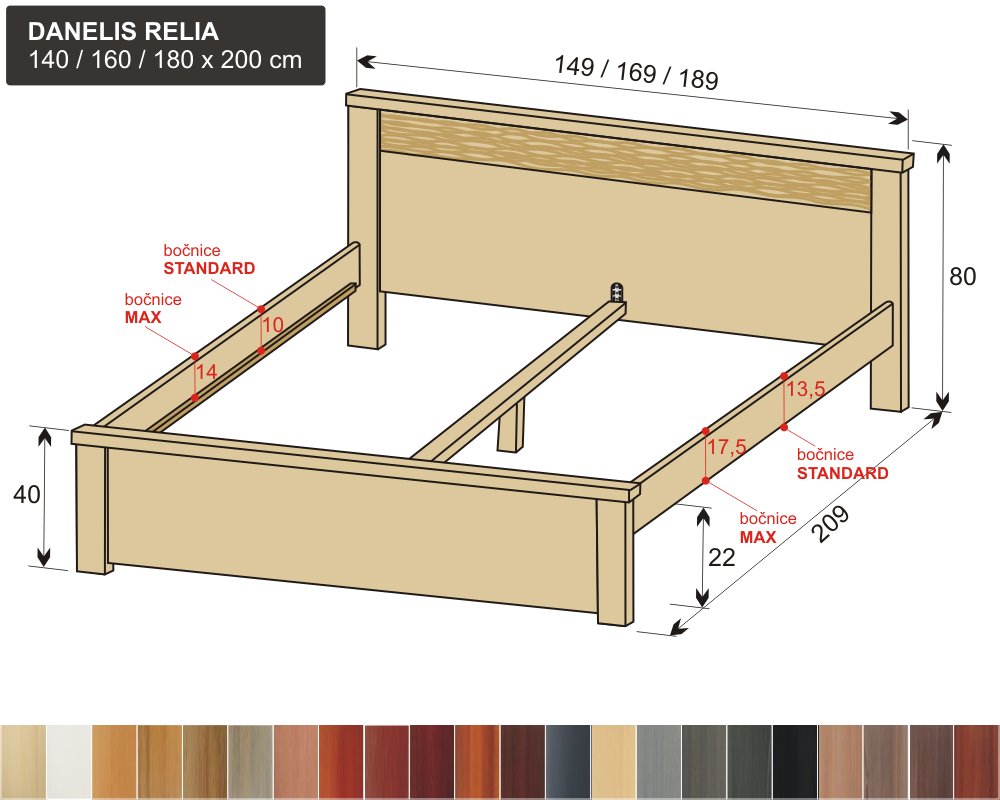 moderní dvoulůžko z masivu s reliéfem DANELIS RELIA