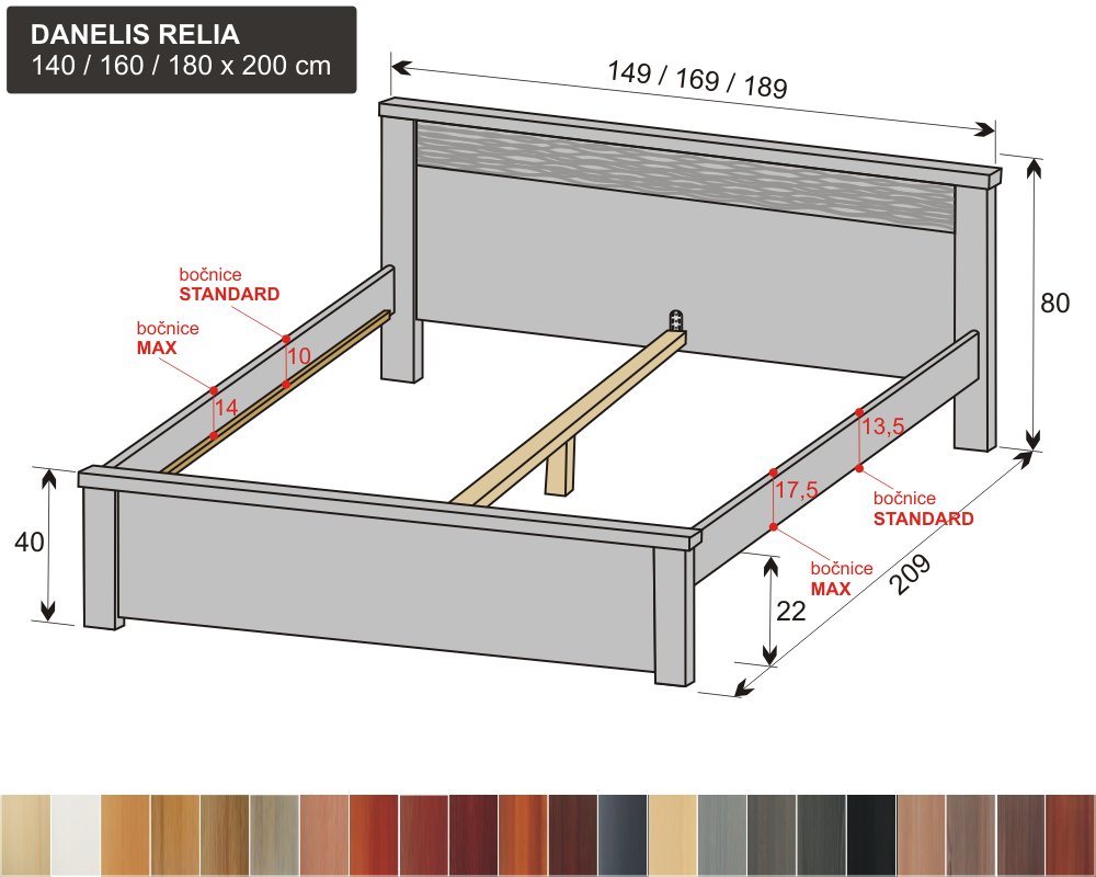 mořené dvoulůžko s reliéfem z masivu DANELIS RELIA