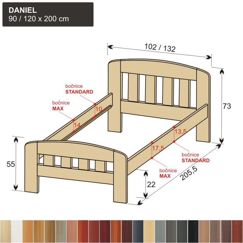 moderní jednolůžko z masivu DANIEL