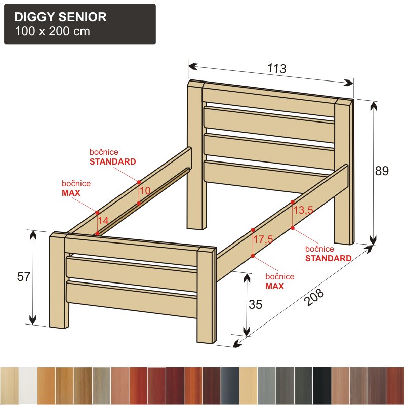 senior postel jednolůžko masiv DIGGY SENIOR 100x200