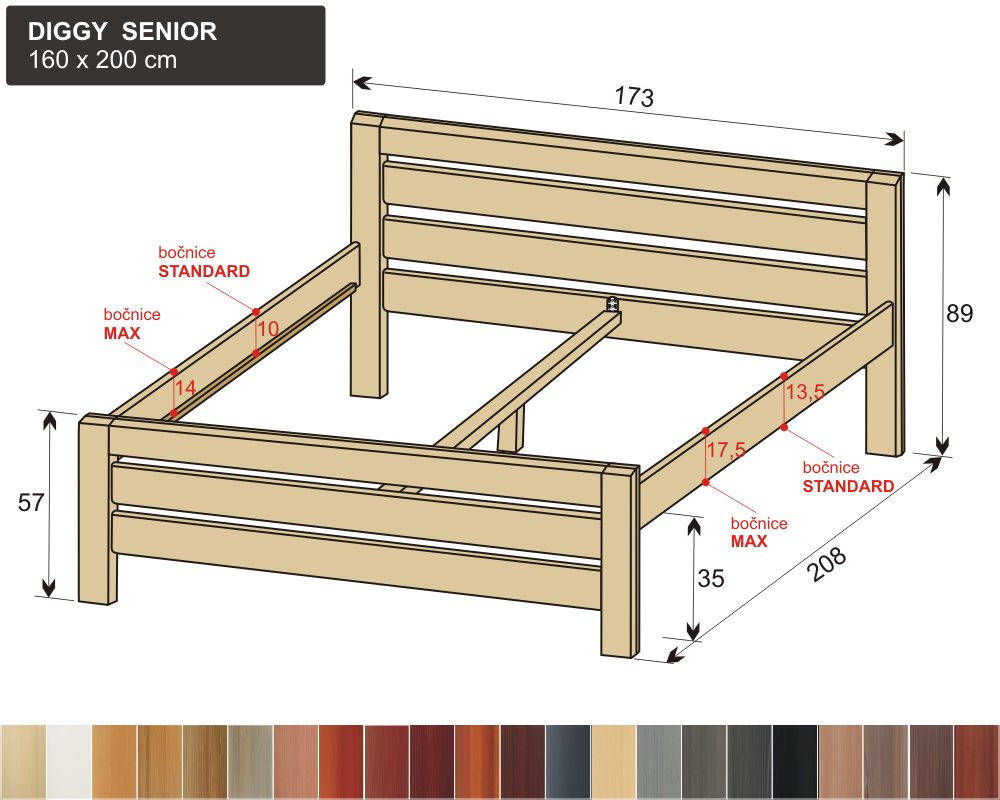 vysoké senior dvoulůžko z masivu DIGGY SENIOR 160x200