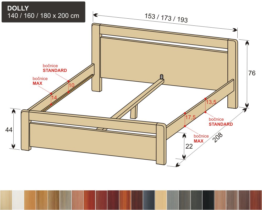 moderní manželská postel, dvoulůžko z masivu DOLLY