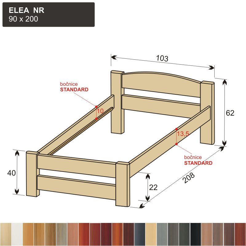 dřevěná postel z masivu do pokoje ELEA NR