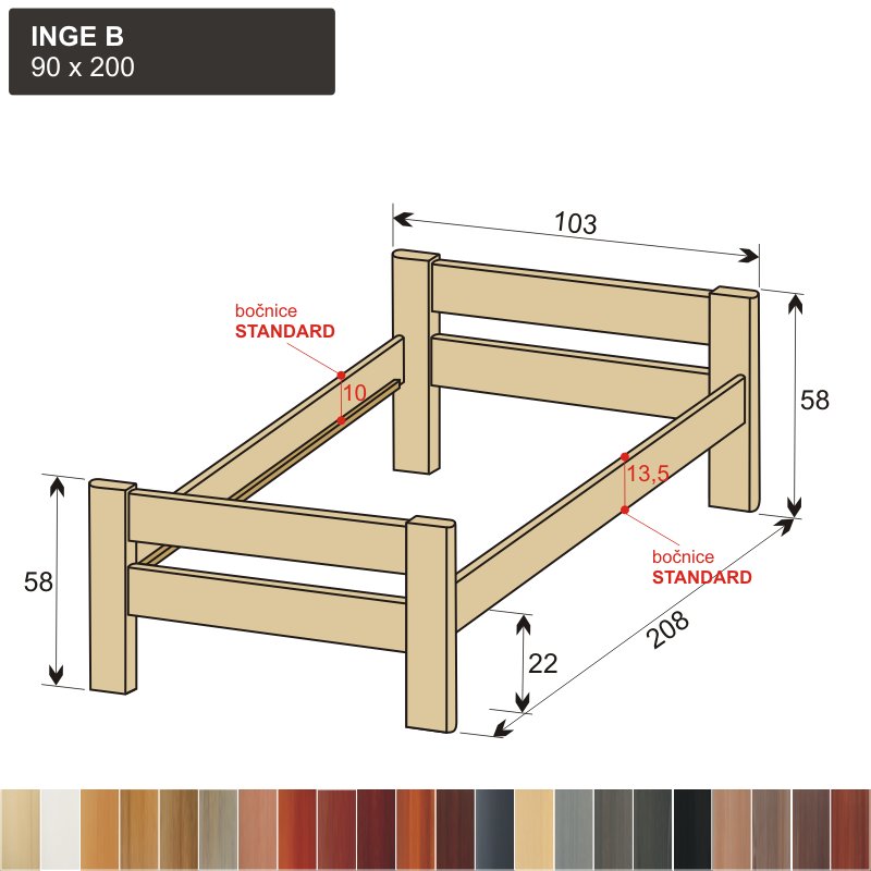 přírodní postel z masivu INGE B přírodní jednolůžko