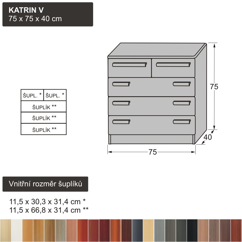 mořená šuplíková komoda z masivu KATRIN V