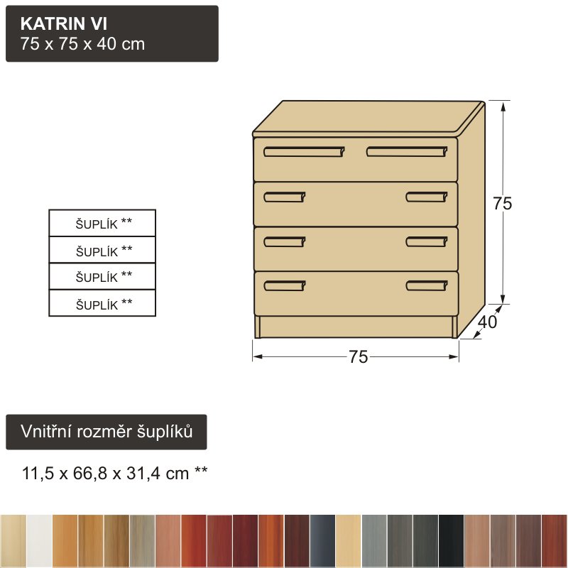 zásuvková komoda z masivu KATRIN VI