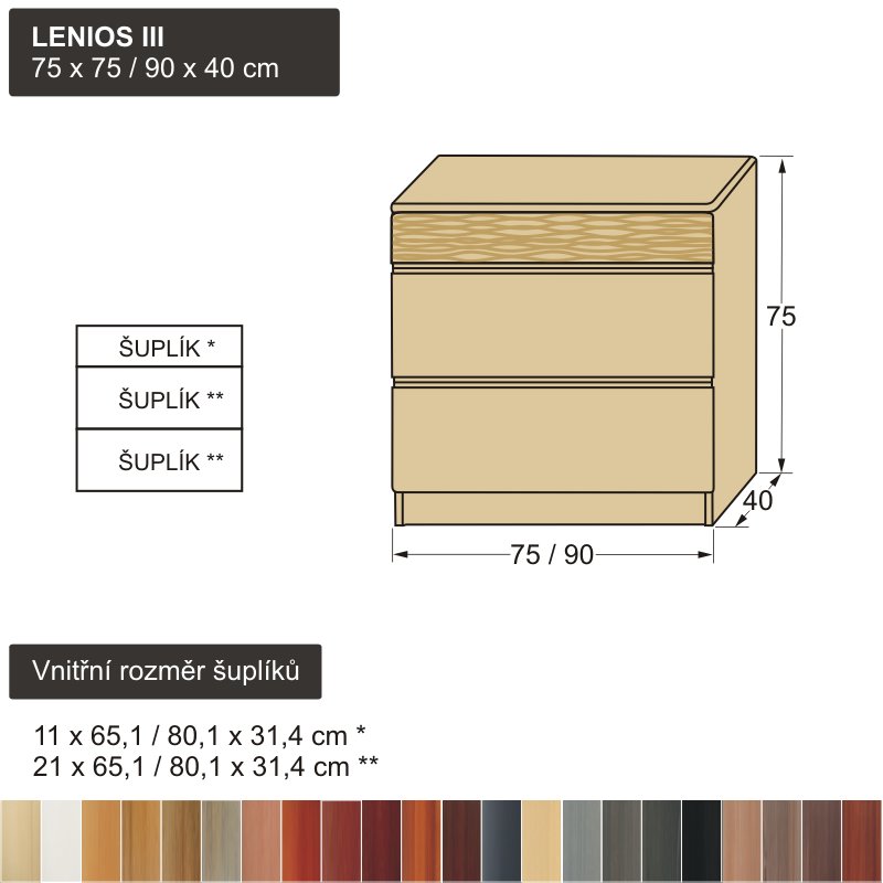 dřevěná šuplíková komoda z masivu LENIOS III 75x75/90x40