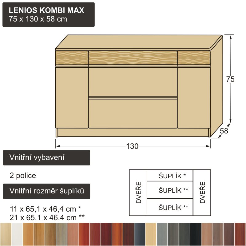 luxus kombinovaná komoda masiv LENIOS KOMBI MAX