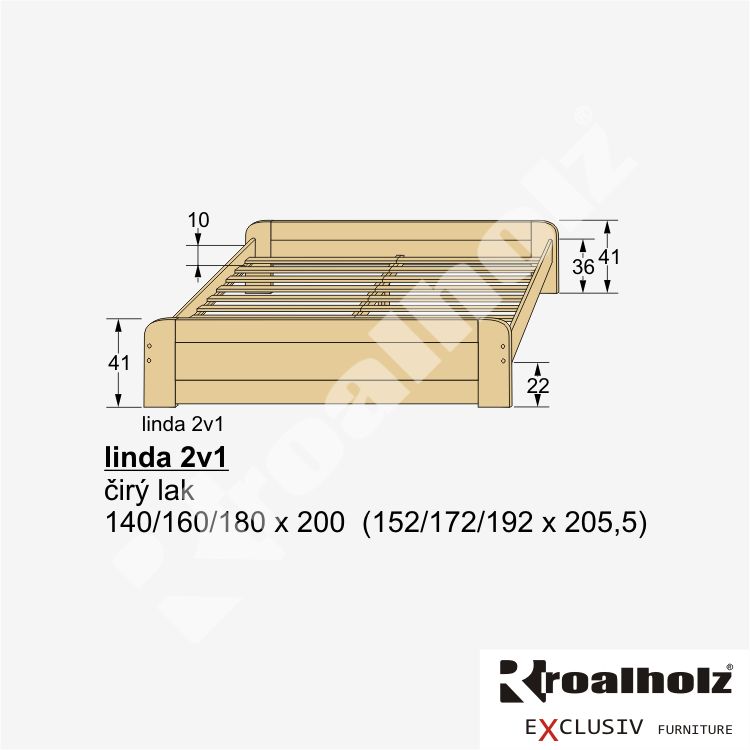 SLEVA - manželská postel masiv LINDA 2v1 160x200 / Čirý lak